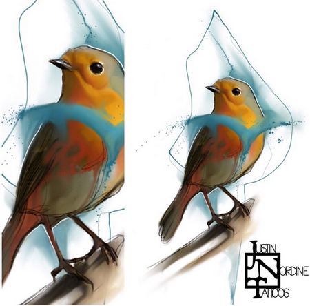 Tattoos - Watercolor Style Robin - 100353
